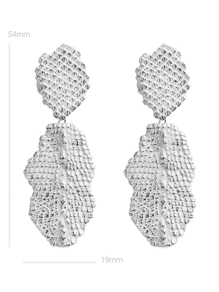 Two Piece Iguana Drop Earrings Silver